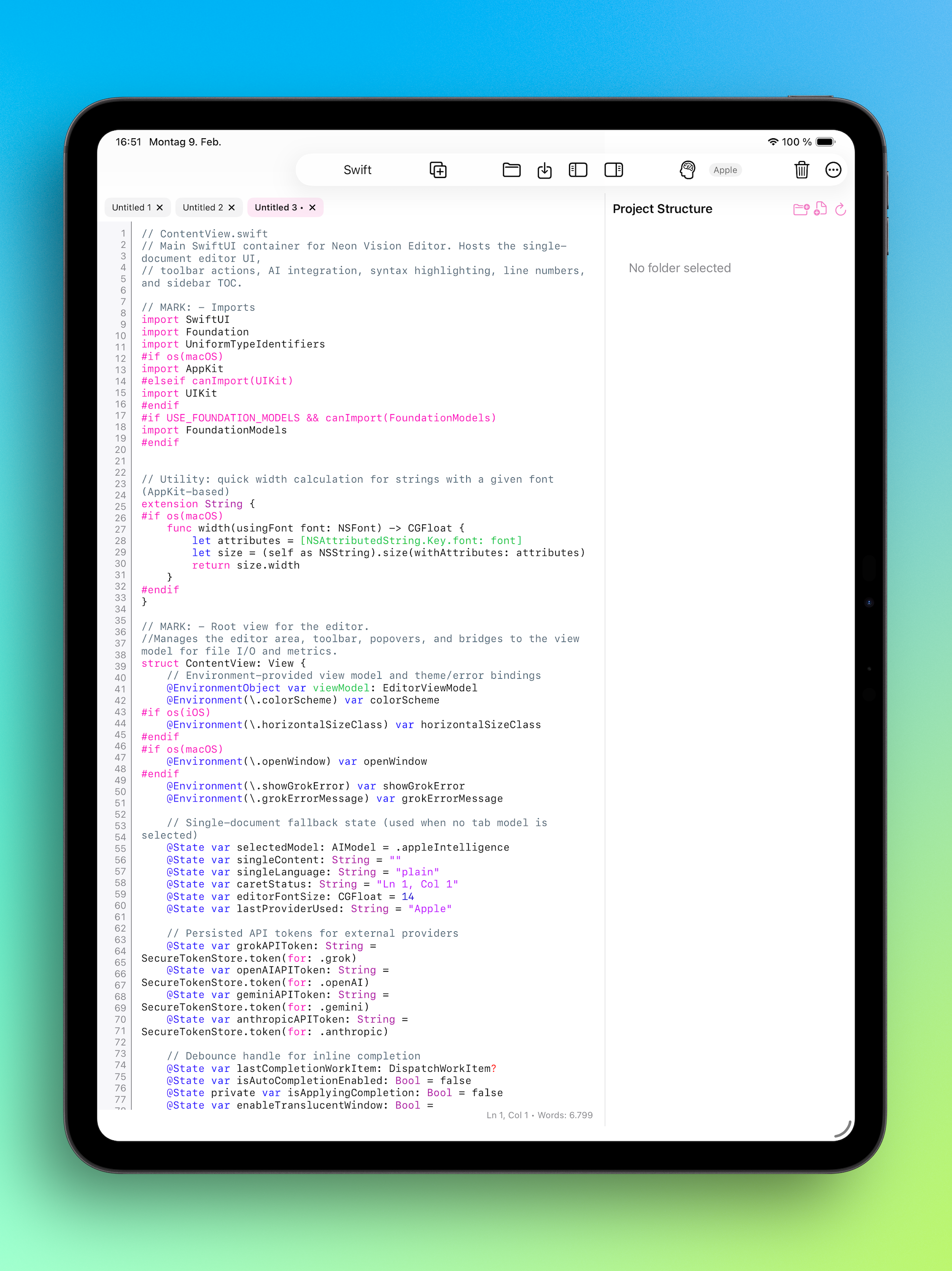Neon Vision Editor iPad screenshot